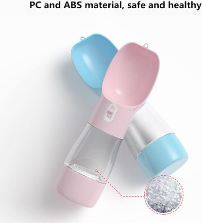 Portable Dog Water Bottle - Leak Proof Dog Water Dispenser with Bowl &amp; Food Container, Dishwasher Safe Food Grade Plastic for Pet Puppy Outdoor Walking Hiking Travel Pink