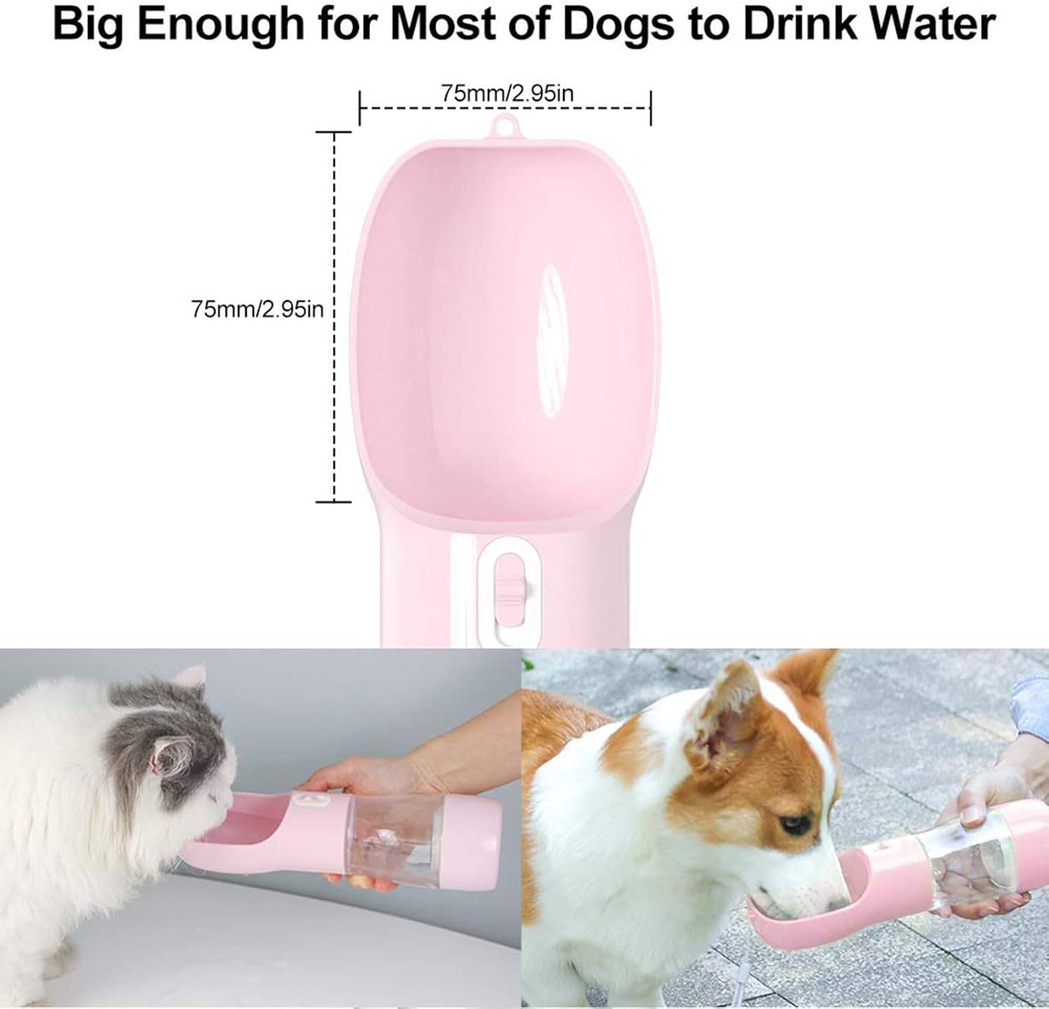 Portable Dog Water Bottle - Leak Proof Dog Water Dispenser with Bowl &amp; Food Container, Dishwasher Safe Food Grade Plastic for Pet Puppy Outdoor Walking Hiking Travel Pink