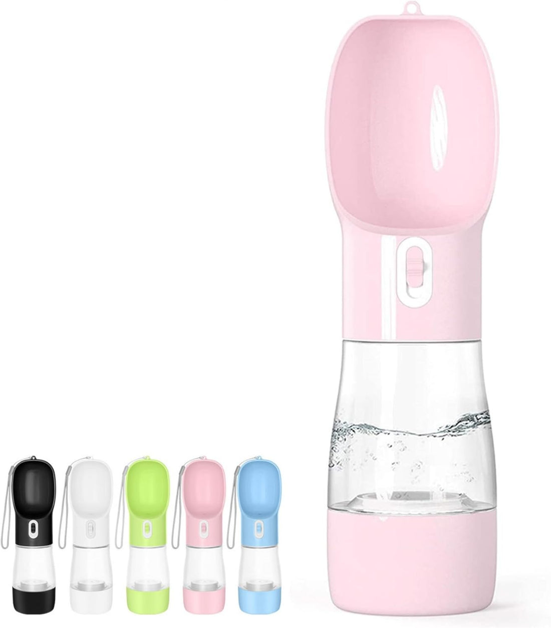 Portable Dog Water Bottle - Leak Proof Dog Water Dispenser with Bowl &amp; Food Container, Dishwasher Safe Food Grade Plastic for Pet Puppy Outdoor Walking Hiking Travel Pink