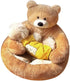 Cute Bear Hug Design Dog Cat Beds Plush Pet Beds Cuddler, Warm Soft Calming Dog Beds with Removable Washable Cover Non-Slip Bottom (Diameter 22 In, Khaki)