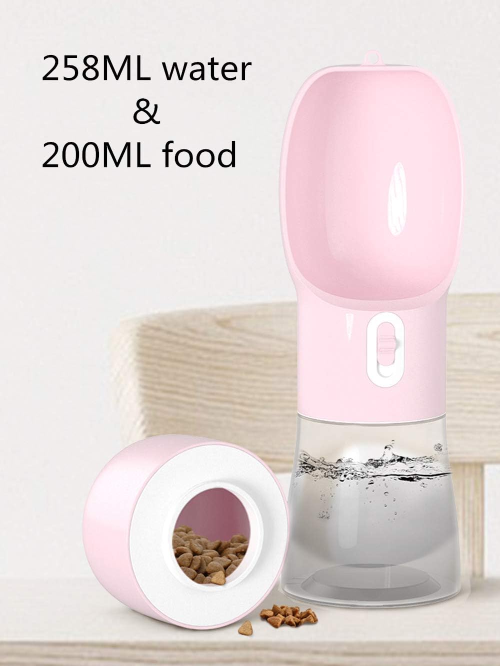 Portable Dog Water Bottle - Leak Proof Dog Water Dispenser with Bowl &amp; Food Container, Dishwasher Safe Food Grade Plastic for Pet Puppy Outdoor Walking Hiking Travel Pink