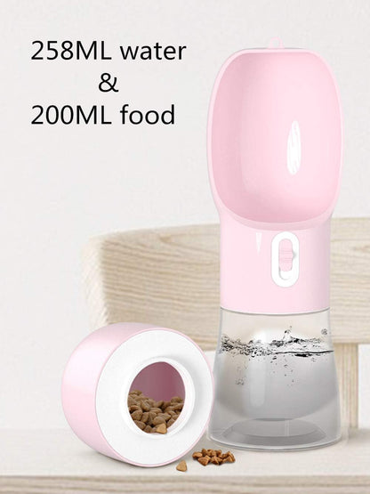 Portable Dog Water Bottle - Leak Proof Dog Water Dispenser with Bowl &amp; Food Container, Dishwasher Safe Food Grade Plastic for Pet Puppy Outdoor Walking Hiking Travel Pink