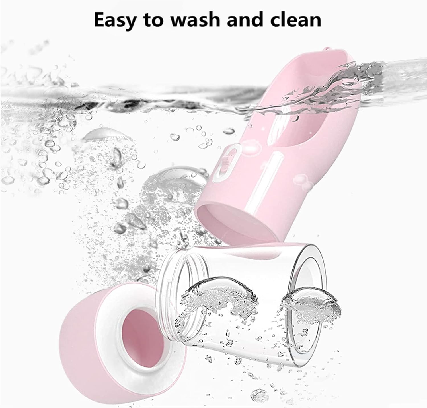 Portable Dog Water Bottle - Leak Proof Dog Water Dispenser with Bowl &amp; Food Container, Dishwasher Safe Food Grade Plastic for Pet Puppy Outdoor Walking Hiking Travel Pink