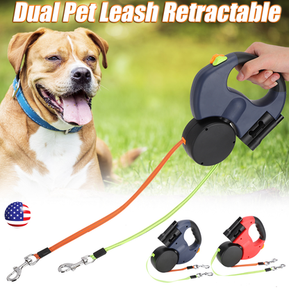 Retractable Reflective Dual Pet Leash Lead 360Swivel Double Dog Walking Leash US