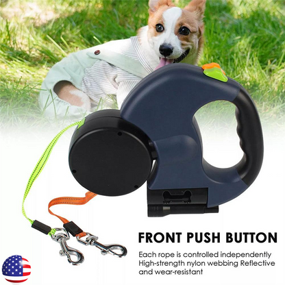 Retractable Reflective Dual Pet Leash Lead 360Swivel Double Dog Walking Leash US