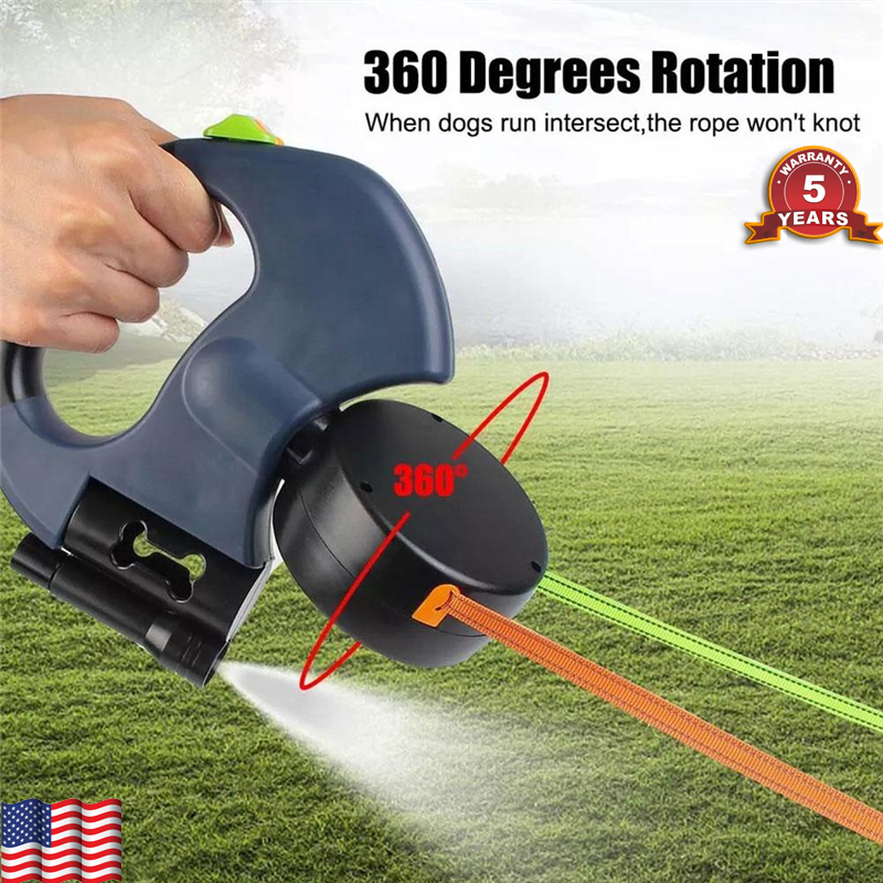 Retractable Reflective Dual Pet Leash Lead 360Swivel Double Dog Walking Leash US