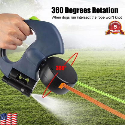 Retractable Reflective Dual Pet Leash Lead 360Swivel Double Dog Walking Leash US